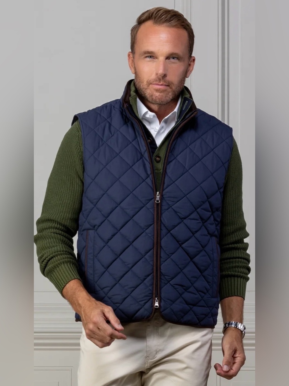 Collars & Co. Voyager Vest w/ Brown Suede Trim l Quilted | Men Small New W/Tag
